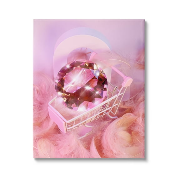 Stupell Industries Pink Glam Gem in Cart Beauty & Fashion Painting Gallery Wrapped Canvas Print Wall Art, 16 x 20