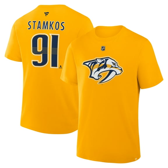 Men's Fanatics Steven Stamkos Gold Nashville Predators Authentic Stack Name & Number T-Shirt
