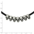 thumbnail image 5 of Stainless Steel Themed Necklace Chain Antiqued/Polished Skulls 18in Black Leather Cord 18 inch, 5 of 5