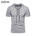 thumbnail image 2 of Mens Retro Grey Tactical Short Sleeve Athletic Hoodie Pullover Sweatshirt Outdoor Sports Hooded Shirts - XL, 2 of 6