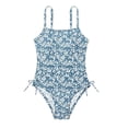 thumbnail image 4 of JAJAHO Girls One Piece Swimsuit Floral Print Side Drawstring Spaghetti Strap Full Coverage Ruched Bathing Suit For Kids Teens 7-18Y, 4 of 6