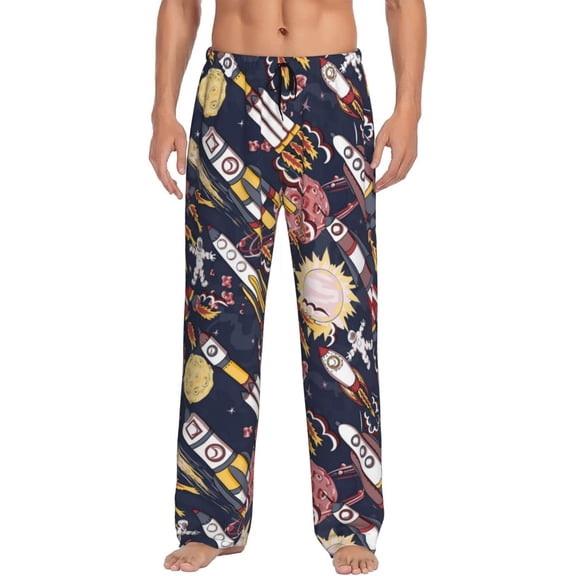 Mens Pajama Pants - Cartoon Space 1 Soft Sleep Lounge Pants for Men, Casual PJ Bottoms Pants with Drawstring