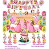 Princess Peach Party Decorations,Birthday Party Supplies For Super Mario Party Supplies Includes Banner - Cake Topper - 12 Cupcake Toppers - 16 Balloons Backdrop