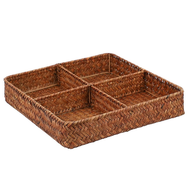 Weiweiguan 1PC Creative Four-compartment Woven Basket Tea Table Storage Basket Cosmetic Box