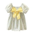 thumbnail image 2 of HVOBTTY Toddler's Soft Cocktail-Length A-Line Dresses, Summer Dresses for Kid Girls' Comfortable Casual Print Puff Sleeve Bow Neck Floral Outdoor Wear Stylish Versatile Dresses Yellow, 6-7 Years, 2 of 5