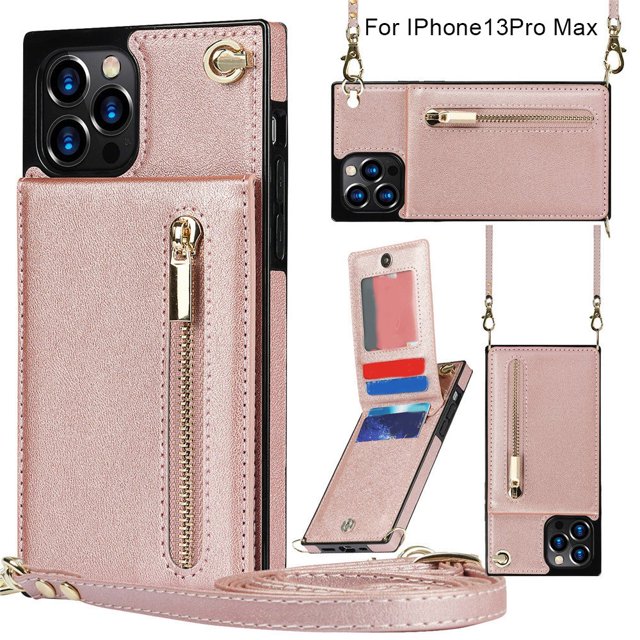 Wallet Case for PU Zipper Wallet Smartphone Case with Card Holder & Shoulder Strap