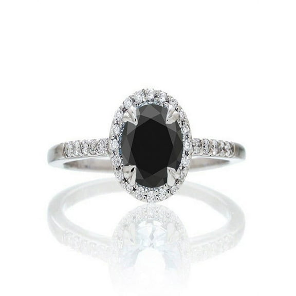 1.5 Carat Round Cut Black Diamond Halo Classic Diamond Engagement Ring on 10k White Gold