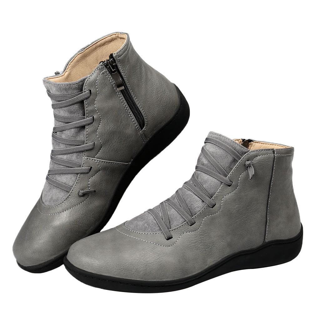 Womens Ankle Boots Side Zipper Leather Ankle Booties Comfortable Outdoor  Anti-Slip Waterproof Shoes 