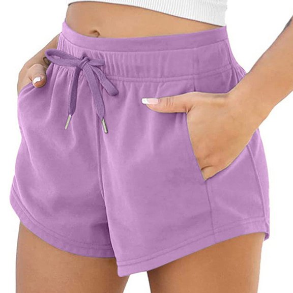 Sngxgn Women Shorts Fashion Women Drawstring Casual Pocket Loose Sports Pants(Purple,S)