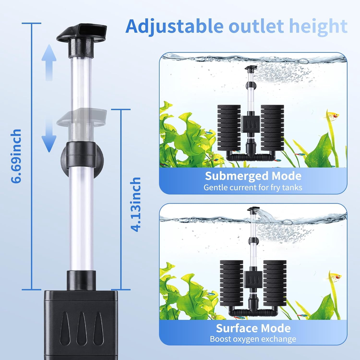 Aquarium Filter Submersible Internal Power Filter with Multi-Stage Filtration for Freshwater & Saltwater Fish Tanks, Quiet Electric Pump for 10-40 Gallon (110V/60Hz)