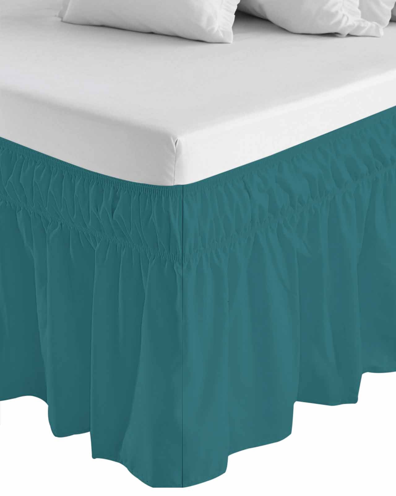 Solid Color Ruffle Bed Skirt Queen Size Teal Adjustable Elastic Dust Bed Skirts Wrap Around Bedskirt Wrinkle Free Easy Fit with 18 Inch Drop