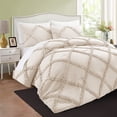 thumbnail image 1 of BedDecor 3 PC Luxury Diamond Ruffle "Ivory, King/Cal King" 800 TC 100% Long Staple Egyptian Cotton Made Down Alternative Comforter, 1 of 5