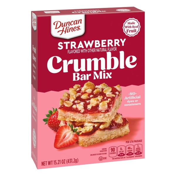 (3 pack) Duncan Hines Strawberry Flavored Crumble Bar Mix, Breakfast Bar Baking Mix, Real Fruit, 15.21 oz.