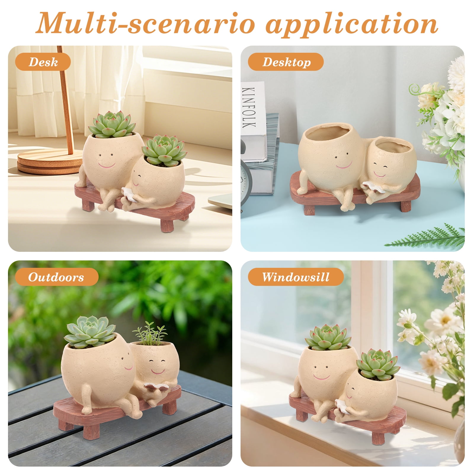 Rocking Chair Smiley Face Planter Cute Plant Pots for Indoor Outdoor Plants Succulent Pots with Drainage Hole Unique Funny Flower Pot for Succulents Plant Gifts