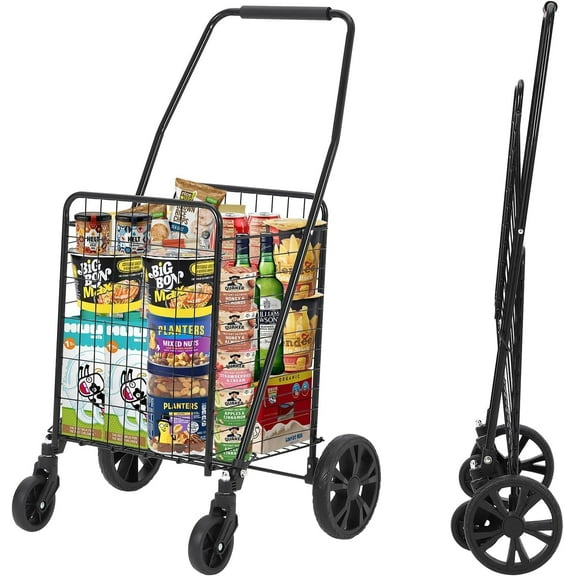EastVita Foldable Shopping Utility Cart with 360-Degree Wheels, 110 LBS Capacity Utility Cart with Stair Climbing Wheels, 22 Gallon Large Basket for Shopping, Grocery, Laundry