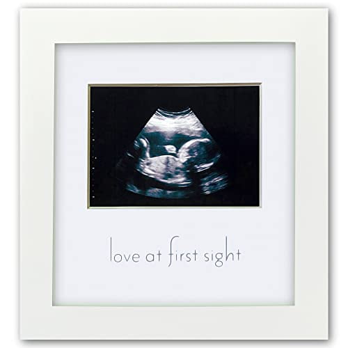 Green Pollywog 4”x3” White Wooden Sonogram Picture Frame, Cute Nursery Decor, Picture Frames