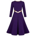 thumbnail image 4 of Hansber Kids Girls Lyrical Praise Dance Dress Metallic Color Block Liturgical Worship Full Length Church Robe Purple 8, 4 of 5