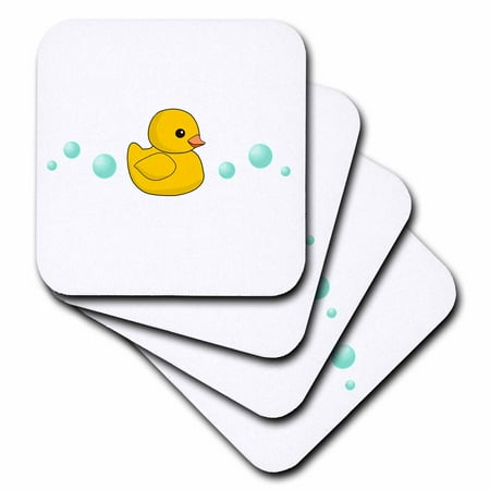 

3dRose Cute Yellow Rubber Ducky cartoon with soap bubbles - kawaii duckie on white - adorable sweet duck Soft Coasters set of 8