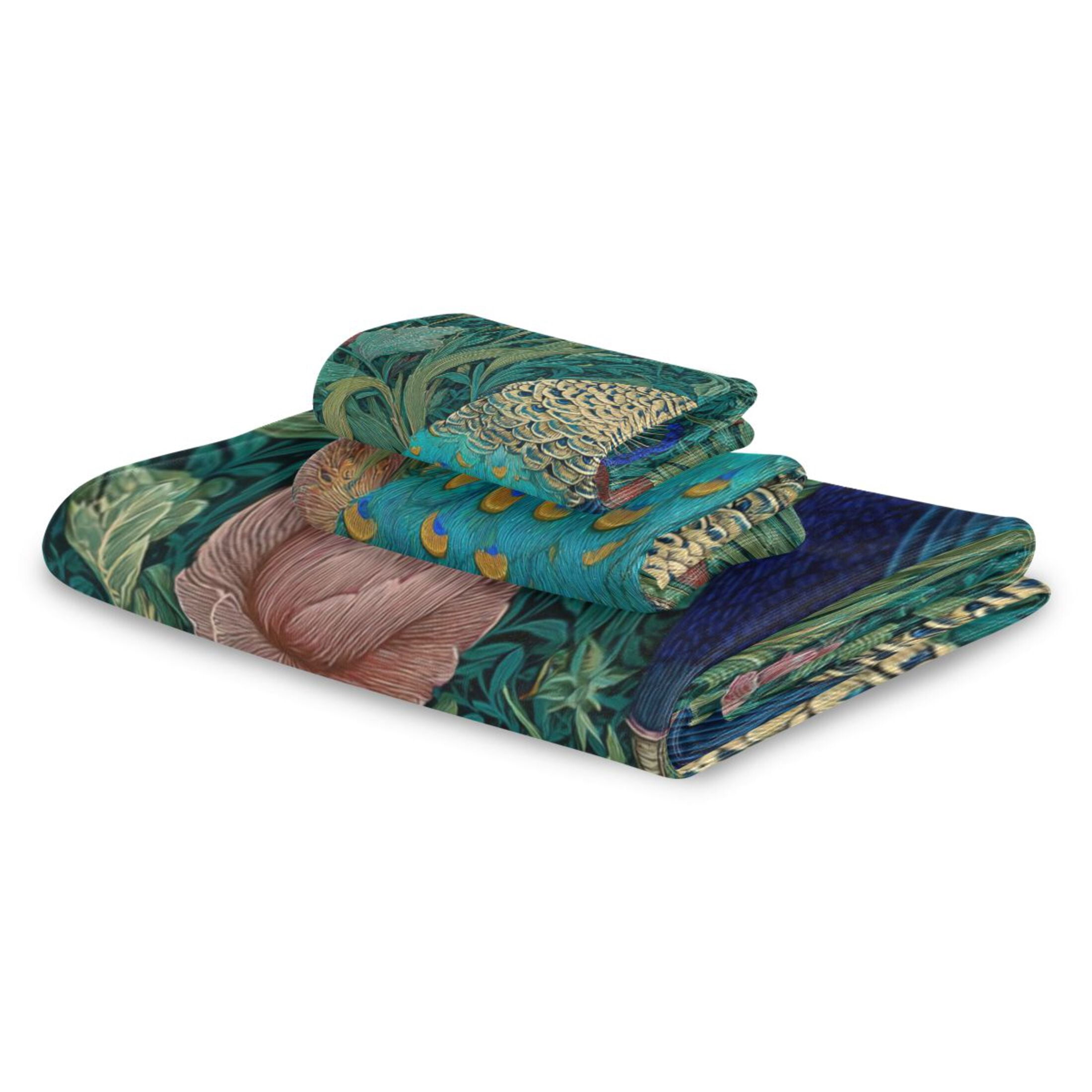 3 Piece Bath Towels Set Bath Towel, Hand Towel and Face Towel for Bathroom, Gym, Hotel Peacock Illustration
