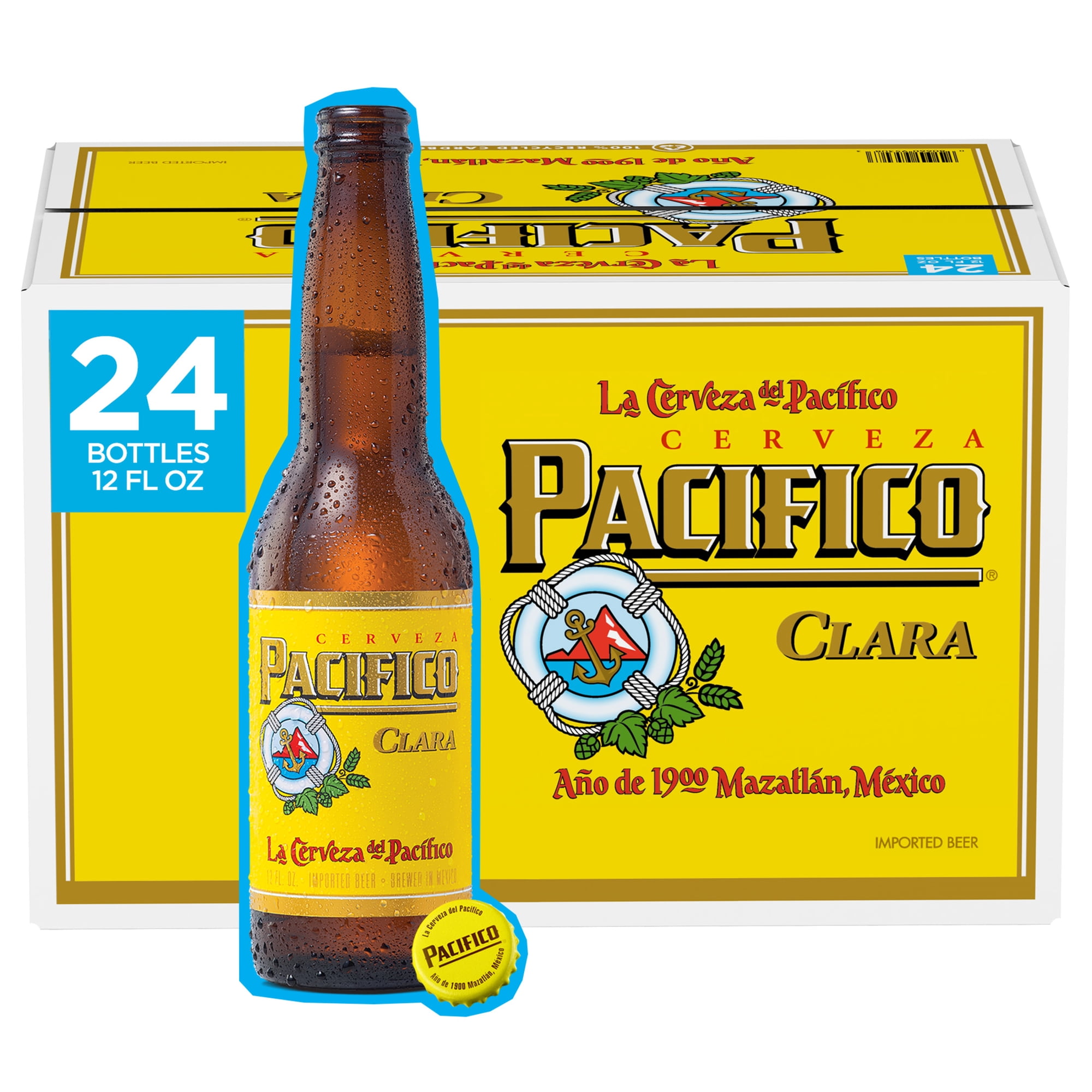 Pacifico Clara Mexican Lager Import Beer, 24 Pack 12 fl. oz. Bottles, 4.4% ABV