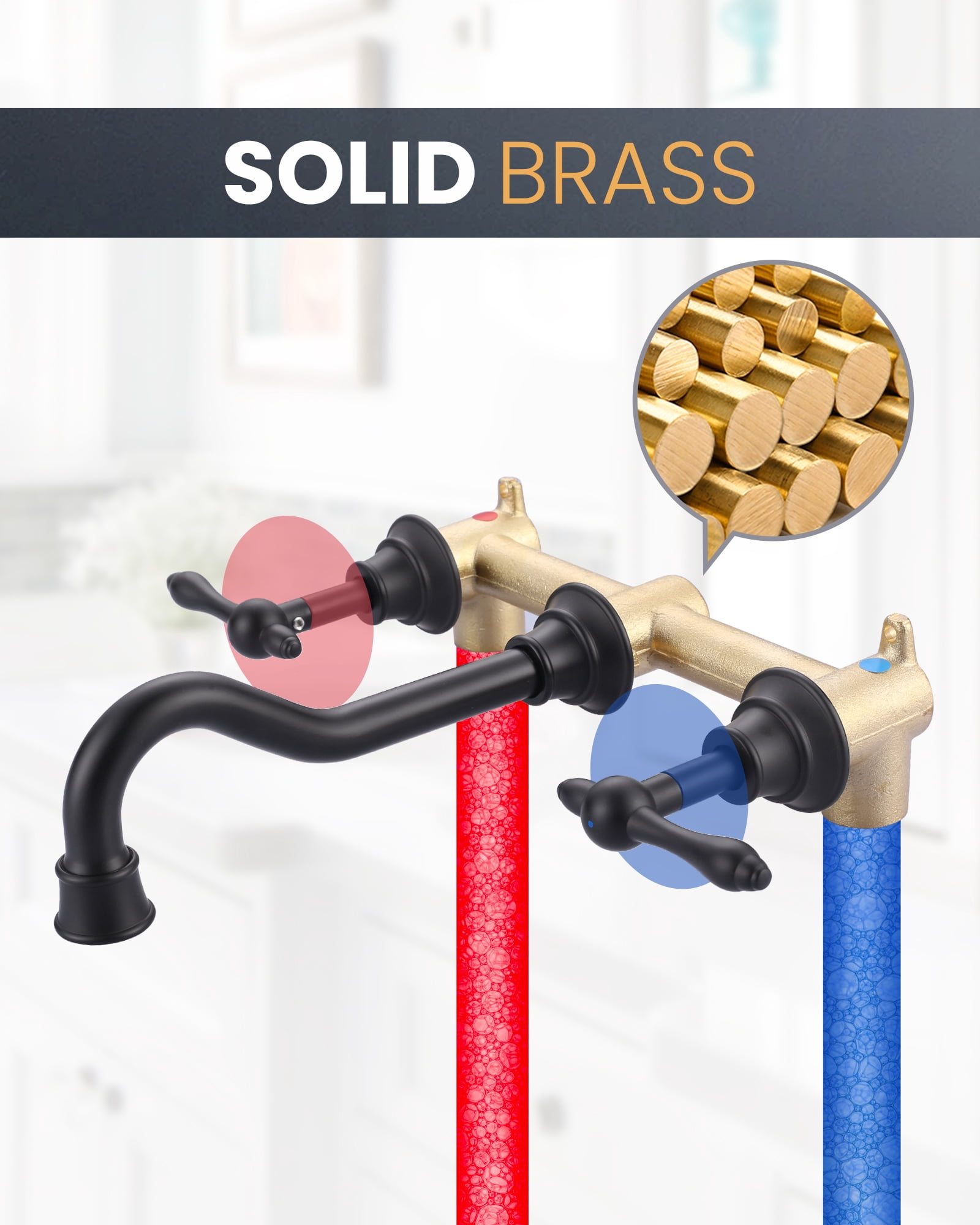 Wowow 8in. Wall Mount 2-Handle Bathroom Sink Faucets Brass and Rough-in Valve Included,Brushed Nickel