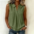 thumbnail image 6 of ClodeEU Women's V Neck Sleeveless Collared Pleated Blouse,Solid Color Casual Tank Top for Summer Army Green,Women's Plus L, 6 of 8