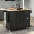 thumbnail image 2 of Black Kitchen Cart on Wheels with Solid Wood Top, Utility Kitchen Islands with Storage Cabinets and Drawers, Spice Rack, Shelves, Large Workstation Breakfast Bar, Rolling Cart Kitchen Bakers Rack, 2 of 12