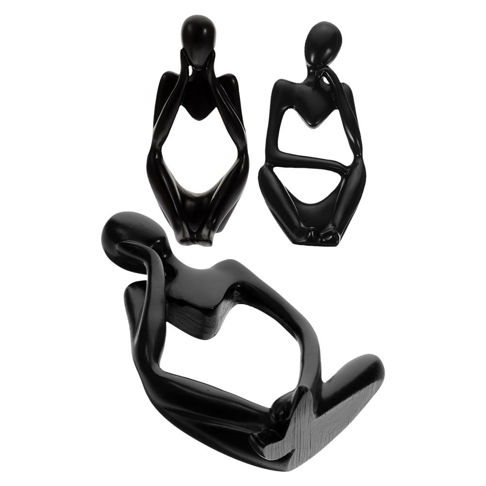 Luxshiny 3Pcs Black Resin Thinker Statue Decorative Figurines for Home and Office Shelf Ornament