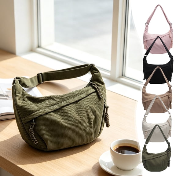 FEOLGEHLY Sling Bag, Soft Corduroy Shoulder Bag, Solid Color Small Crossbody Bags for Women Men, Large Capacity Adjustable Strap Crescent Bag Fashion Cloth Bag for Office Work Daily Commute Shopping