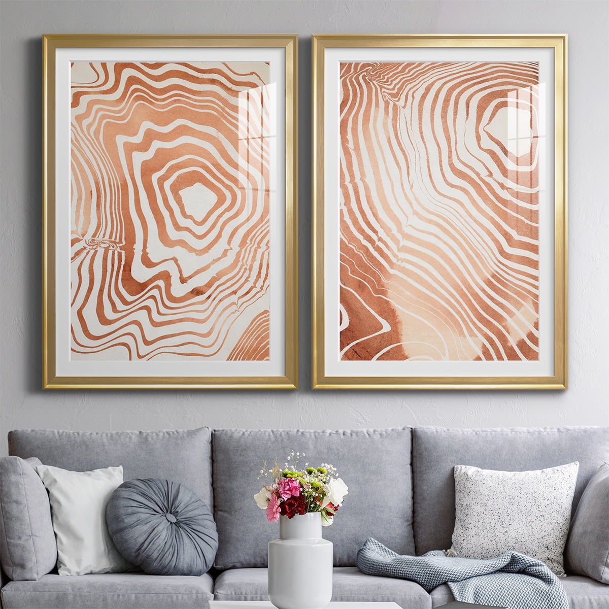 Wexford Home Wood Grain Suminagashi I Premium Framed Print, 26.5" x 36.5" - Ready to Hang, Gold (Set of 2)
