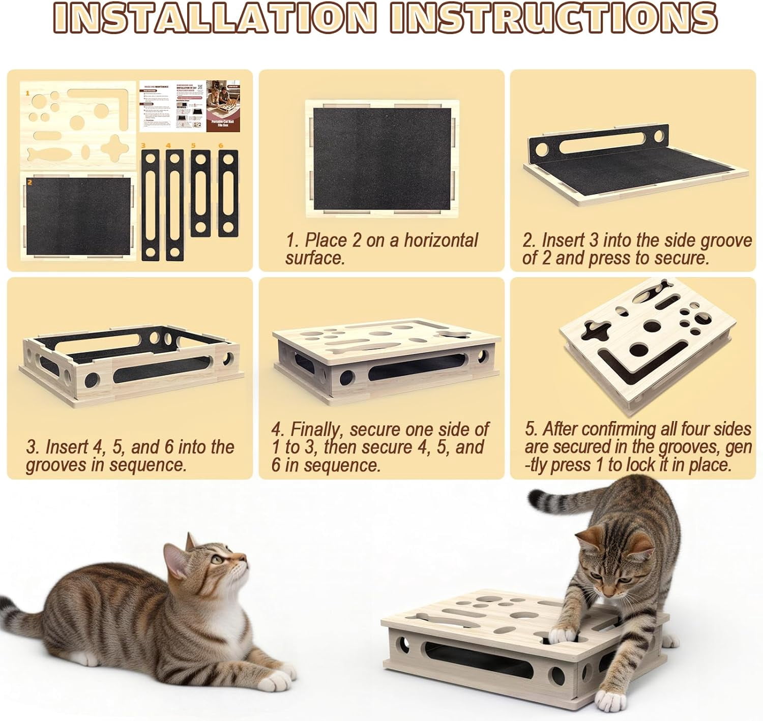Cat Scratch Puzzle Enrichment Box, Cat Nail File Enrichment Box Sandpaper, Interactive Cats Treat Toy Stress Free, Scratchers That Trim Nails