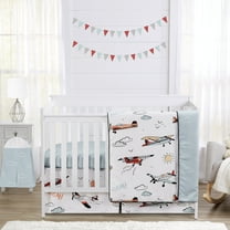 Sweet Jojo Designs Airplane Red Blue and White 4 Piece Crib Bedding Set