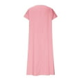 thumbnail image 4 of Admvng Dresses for Women Fashion V-Neck Loose Short Sleeve Solid Loose Split Long Vacation Dress S-2XL, 4 of 5