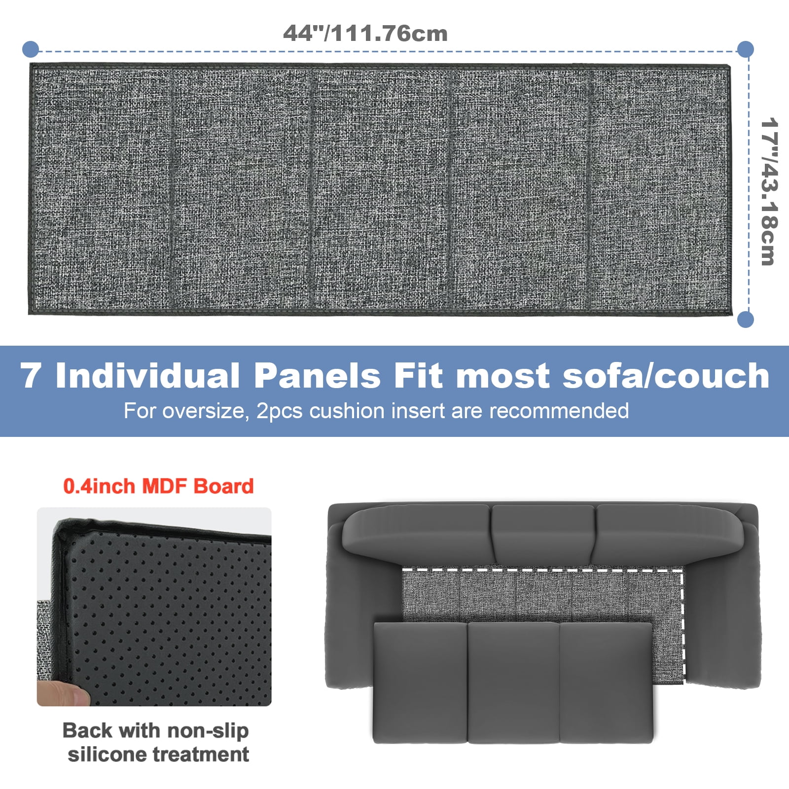 Couch Cushion Support for Sagging Seat - Sofa Saver Protector Insert Board for Sagging Cushions,Sofa Replacement Parts Fit Loveseats with Non-Slip Durable Surface & Extra Thick MDF 17" x 44"
