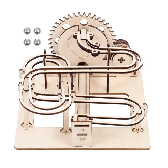 1 Set 3D Wooden Marble Run Puzzle Toy Hand-cranking Track Beads Rolling Toy