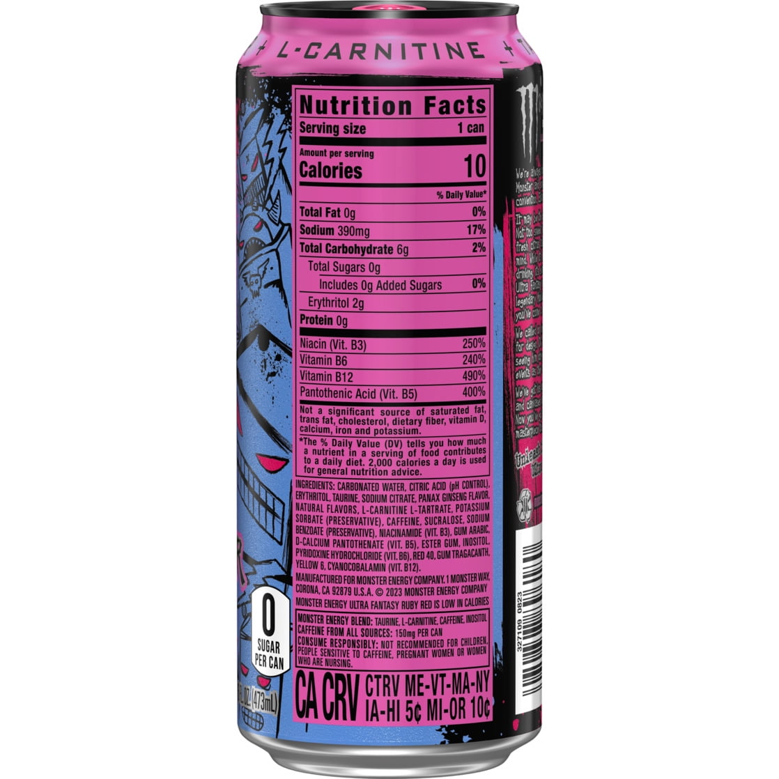Monster Energy Drink, Ultra Fantasy Ruby Red, Zero Sugar, 16
