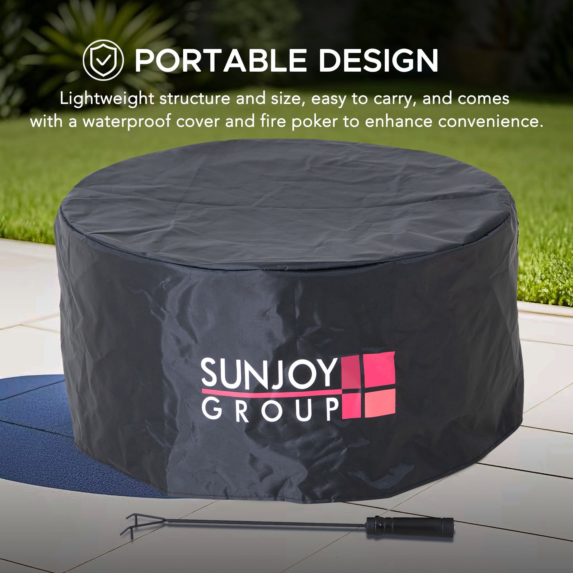 Sunjoy Smokeless Fire Pit  28 In, Outdoor Portable Wood Burning Fireplace with Removable Ash Pan,  , Black