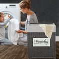 thumbnail image 5 of Laundry Hamper with Lid Laundry Basket with Handles Liner Bag Paper Woven Hampers for Laundry Clothes Storage Basket for Bedroom Bathroom (Grey), 5 of 6