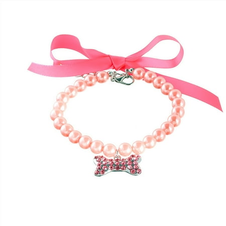 Elquetsk Pet Jewelry Pearl Necklace Cat and Dog Collar Pendant Small and Medium Dogs Pet Supplies Pink
