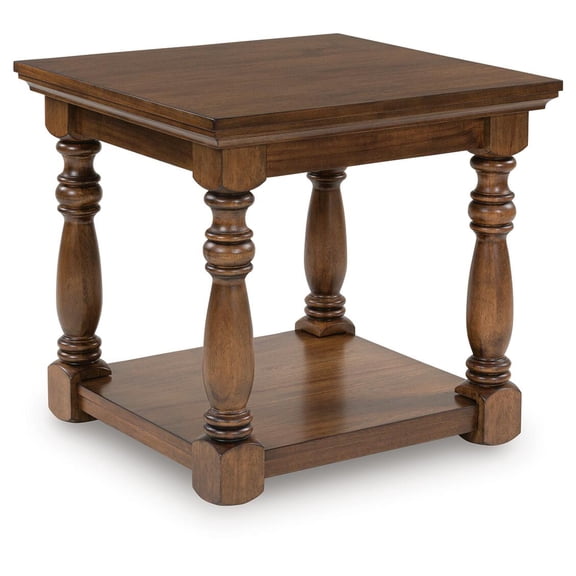Signature Design by Ashley Sturlayne Traditional Rectangular End Table - Two-Tier Side Table with Decorative Posts, Brown