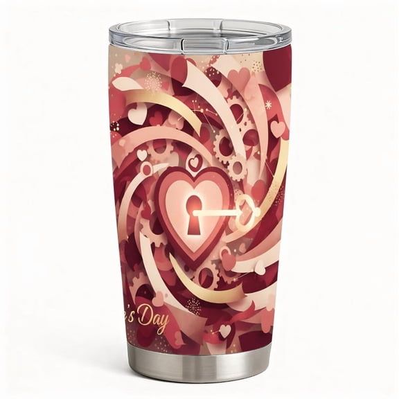 Romantic Love Lock Design Insulated Stainless Steel Travel Mug, Cute Valentine Gift for Girlfriend & Wife