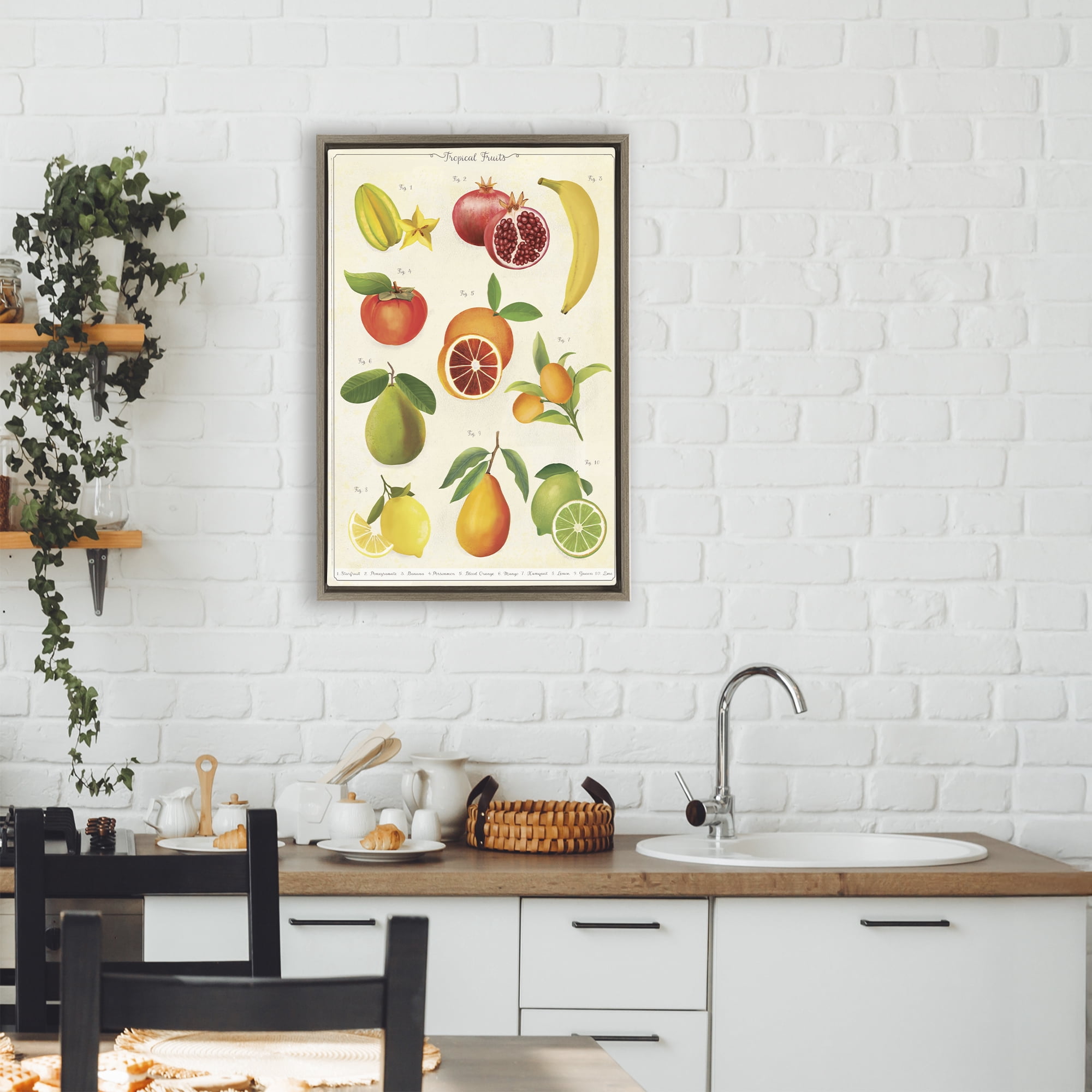 Stupell Industries Vintage Tropical Fruit Studies Brown Framed Floater Canvas Wall Art, design by Diane Neukirch