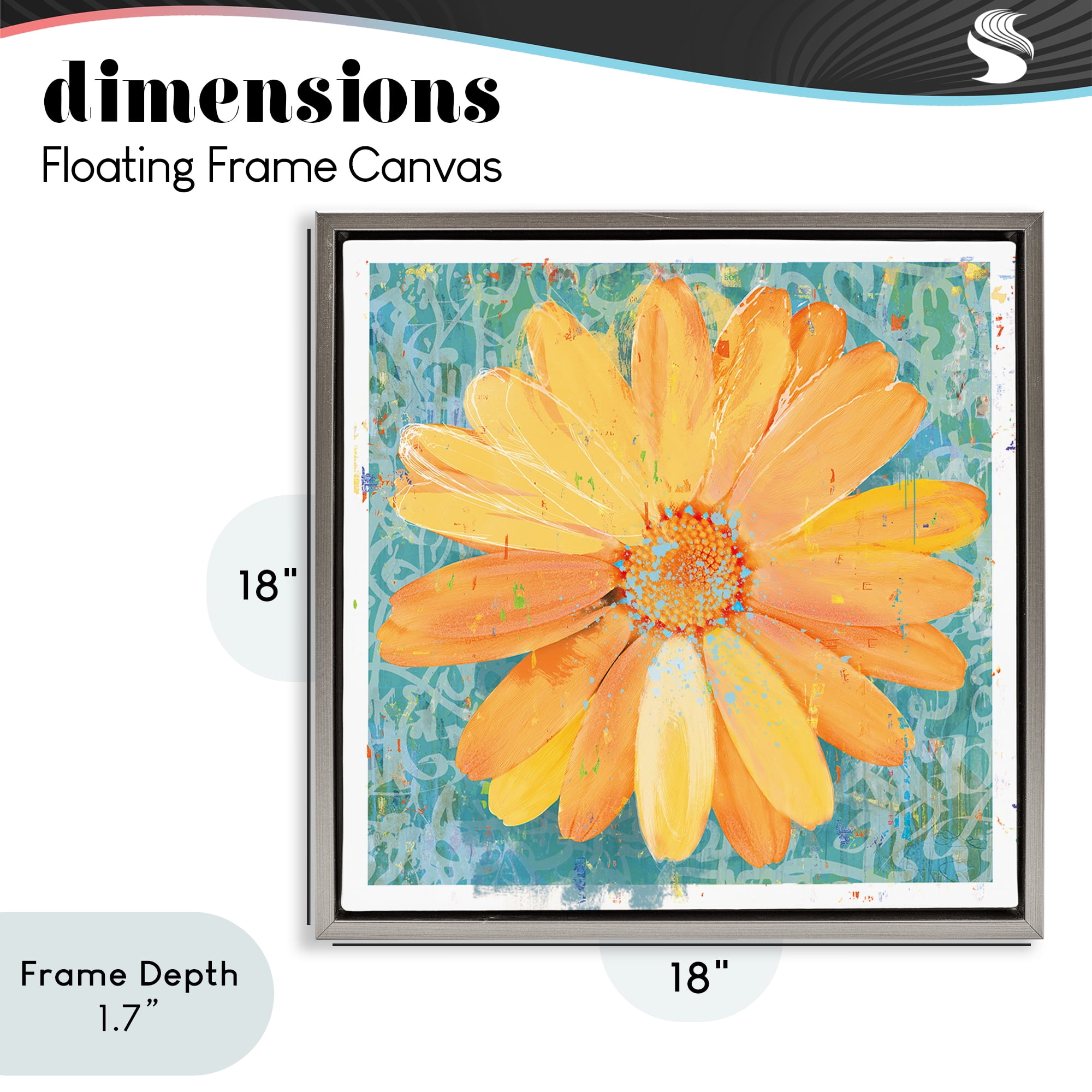 Stupell Industries Urban Daisy over Graffiti Gray Framed Floater Canvas Wall Art, design by Porter Hastings