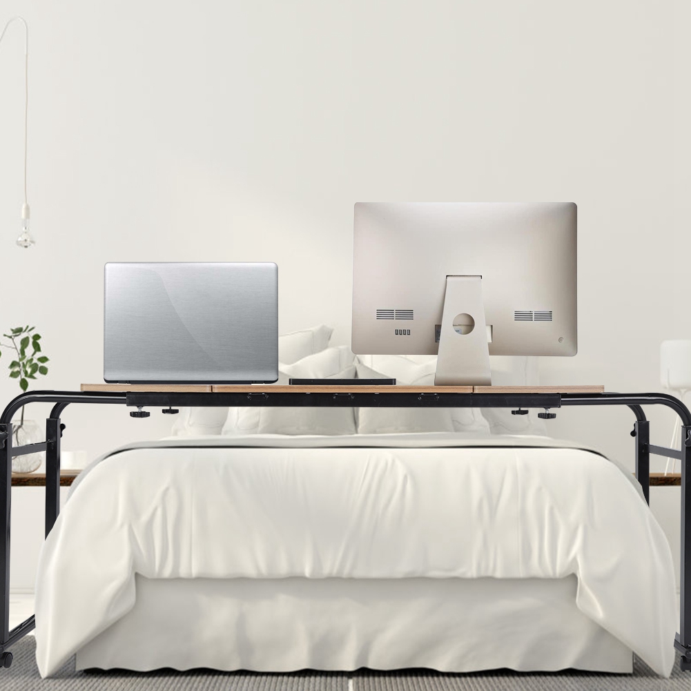 Overbed Table With Wheels And Magazine Rack, Height Overbed Desk Over