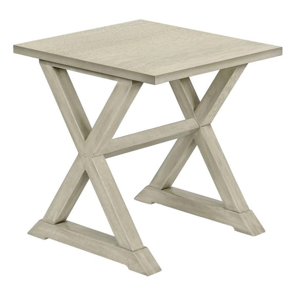 Pemberly Row 24" Square Accent Table with Trestle Base in Antique White Veneer