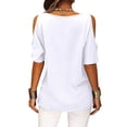 thumbnail image 2 of PALACLOTH Women Cold Shoulder Blouse Criss Cross Female Scoop Neck Tops, 2 of 3