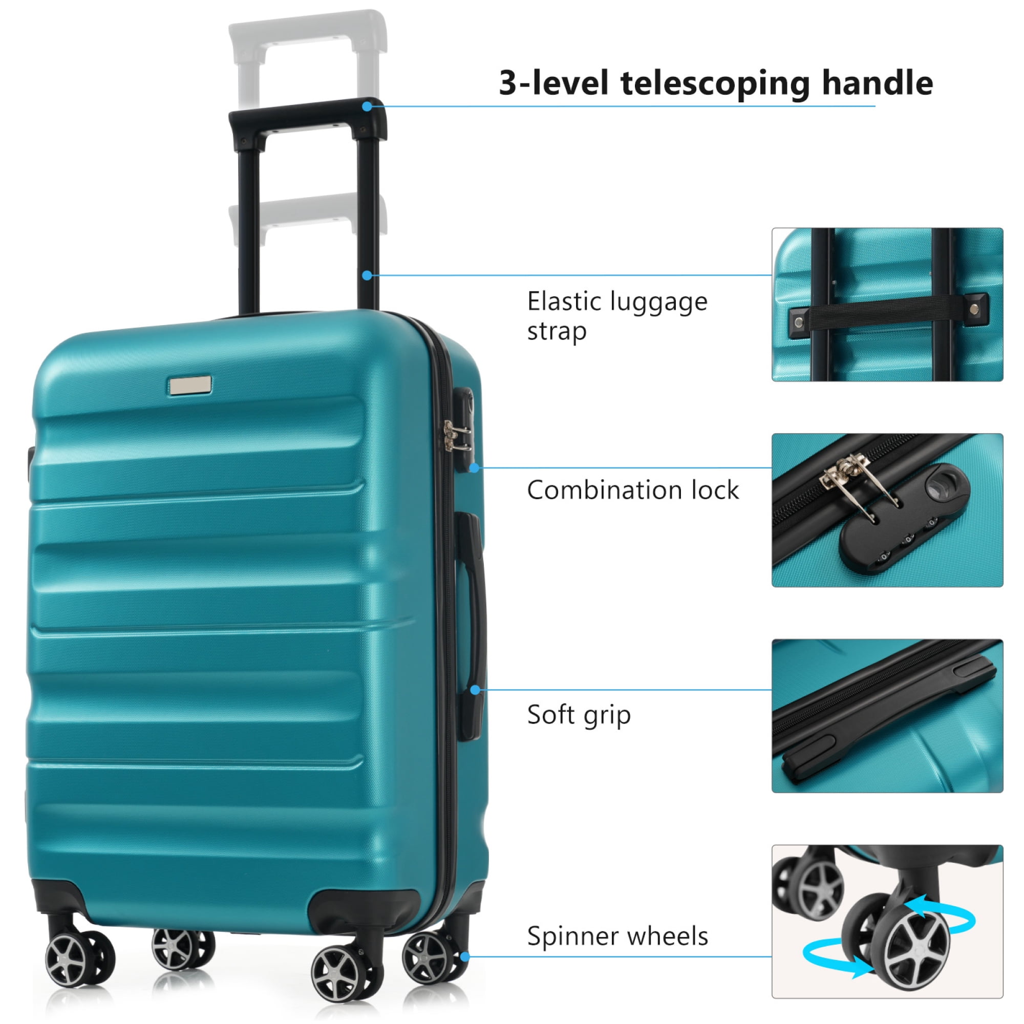 Hardshell ABS Luggage Set - Carry-On Suitcases with Dual Spinner Wheels,Check-In Sizes for Travel & Business