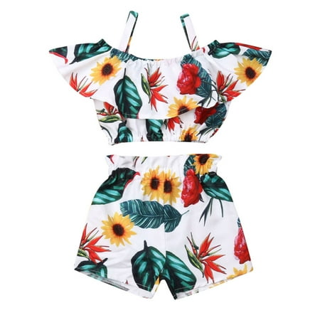 

Kid Baby Girl Off Shoulder Top T-shirt Pants Shorts Outfits Summer Clothes Set