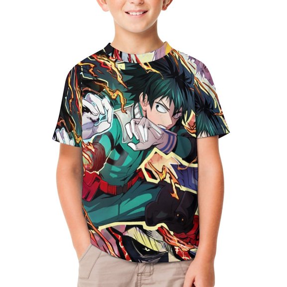 My Hero Academia Kids Short Sleeve Tee Shirt Novelty Crewneck T-Shirts Unisex Summer Blouse Tops for Boys Girls 120CM