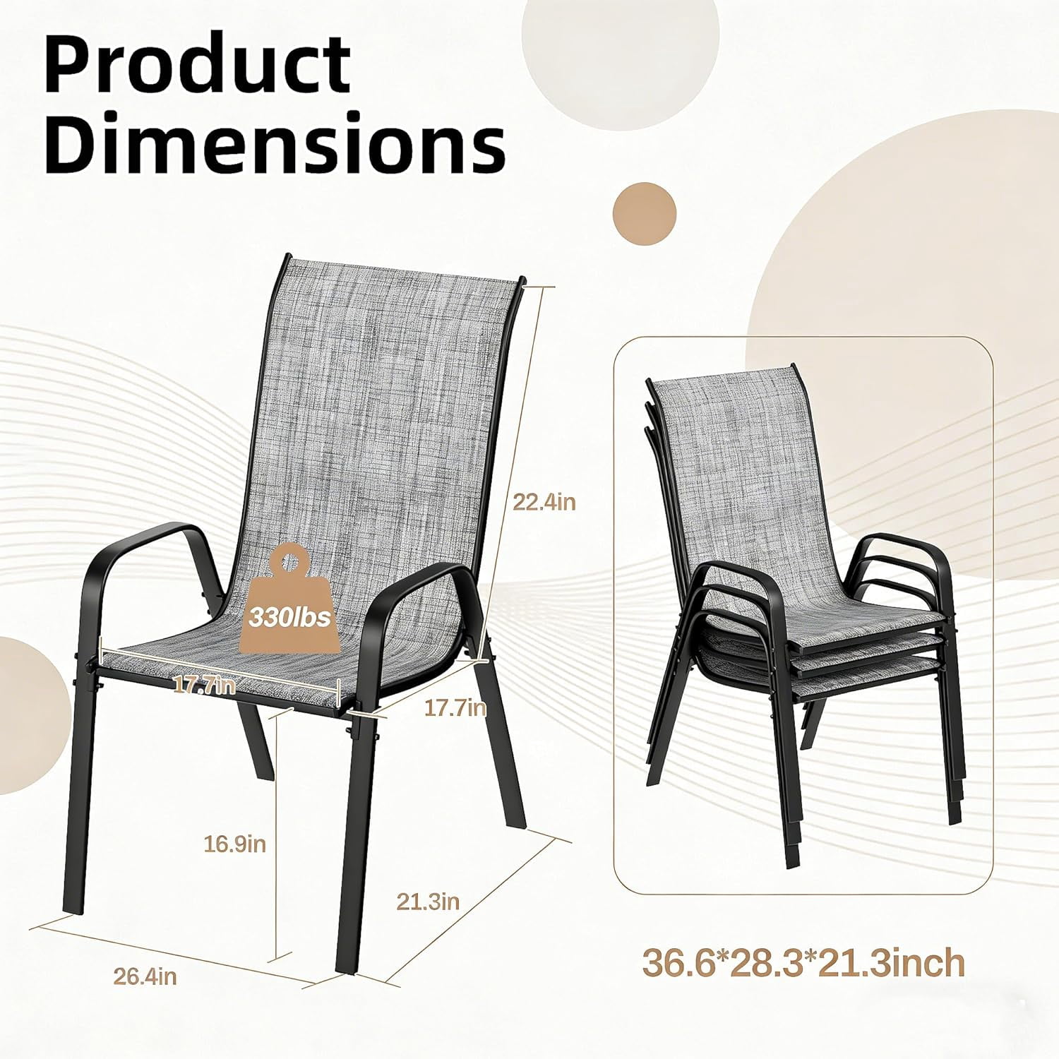 LAZY BUDDY Patio Dining Chairs Set of 6, Outdoor Stackable Dining Furniture Set, All Weather Dining Armchair for Lawn, Garden, Poolside